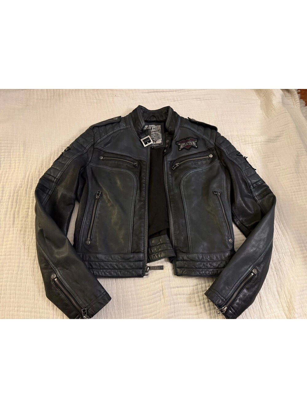 EUC Affliction Limited Edition Women Pacific Blue Lethal Leather Jacket Size L